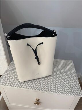 Lauren Ralph Lauren Classic  Leather White Bucket Bag with Black Trim